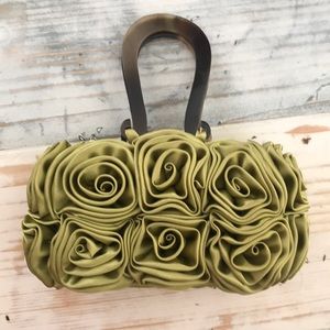 Red blossom satin olive green flower bag
